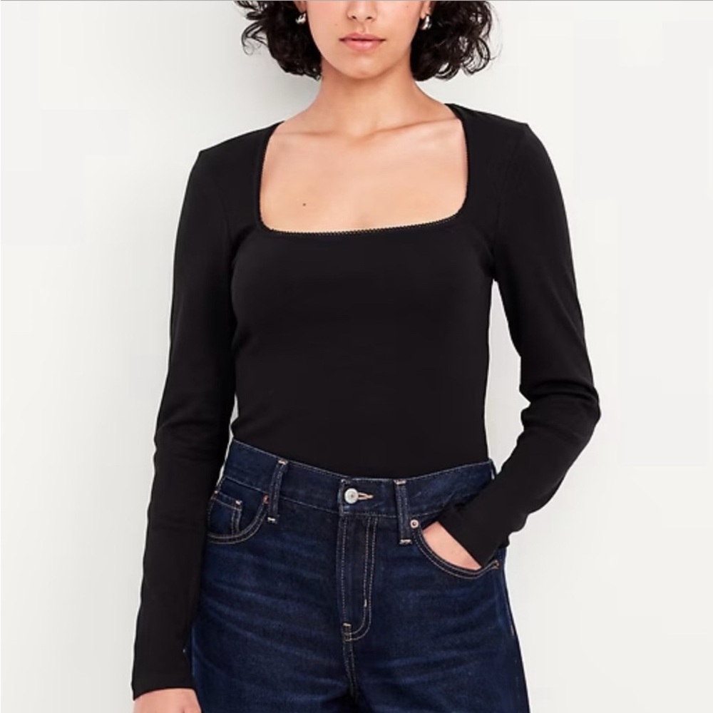 Banana Republic Black Long Sleeve Square Neck Top size XS